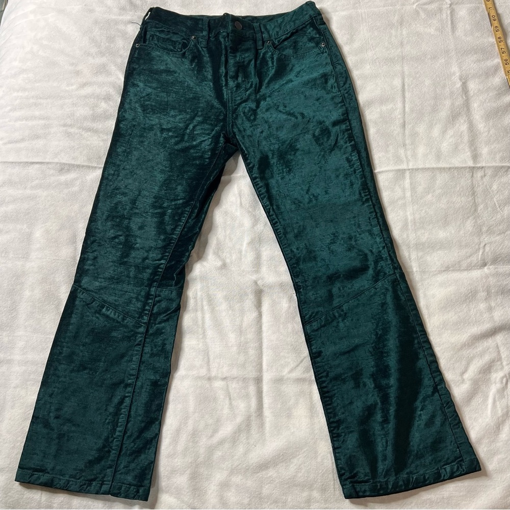 Free People Dark Green Velvet Cropped Flare Pants
